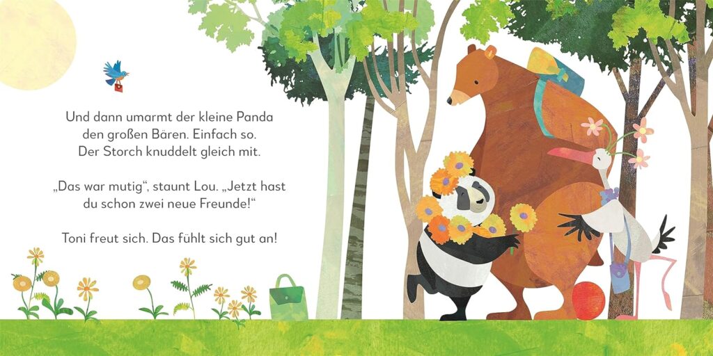 Toni & Lou - Der erste Tag in der Waldschule - Umarmung von Panda, Bär und Storch