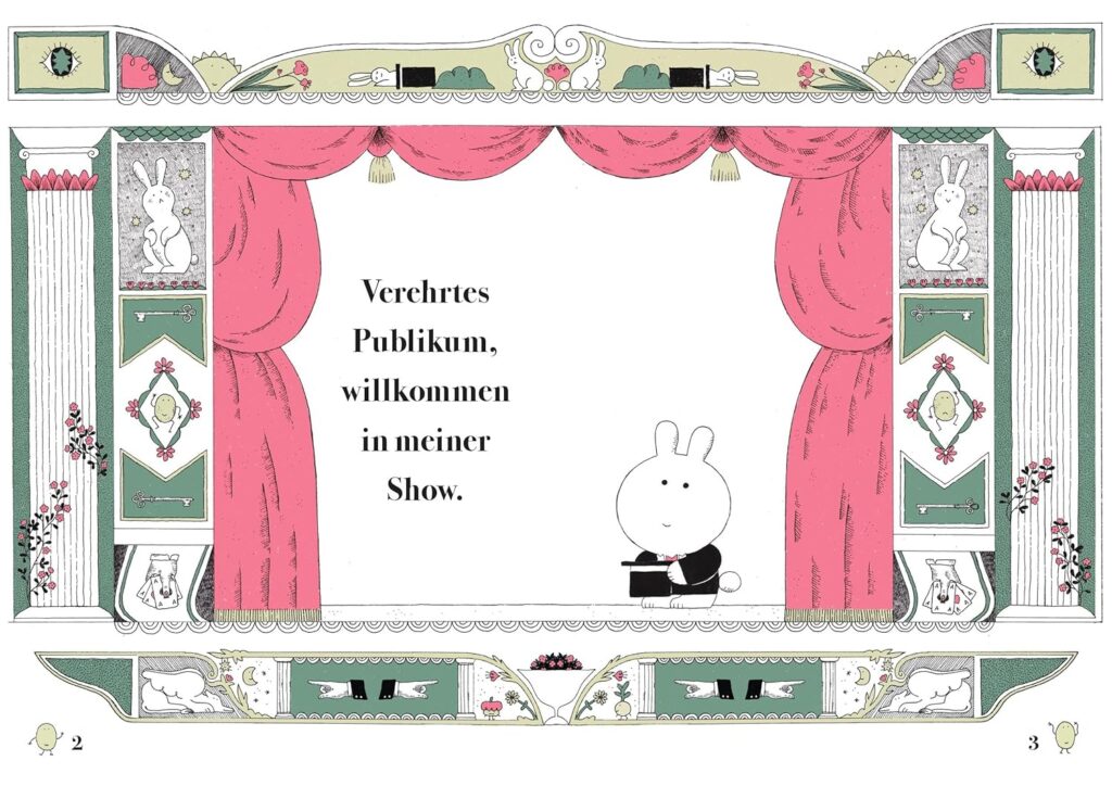 Das Buch, das deine Gedanken lesen kann - Der Kaninchenzauberer begrüßt: Abgebildet ist ein Kaninchen mit Hut auf der Bühne