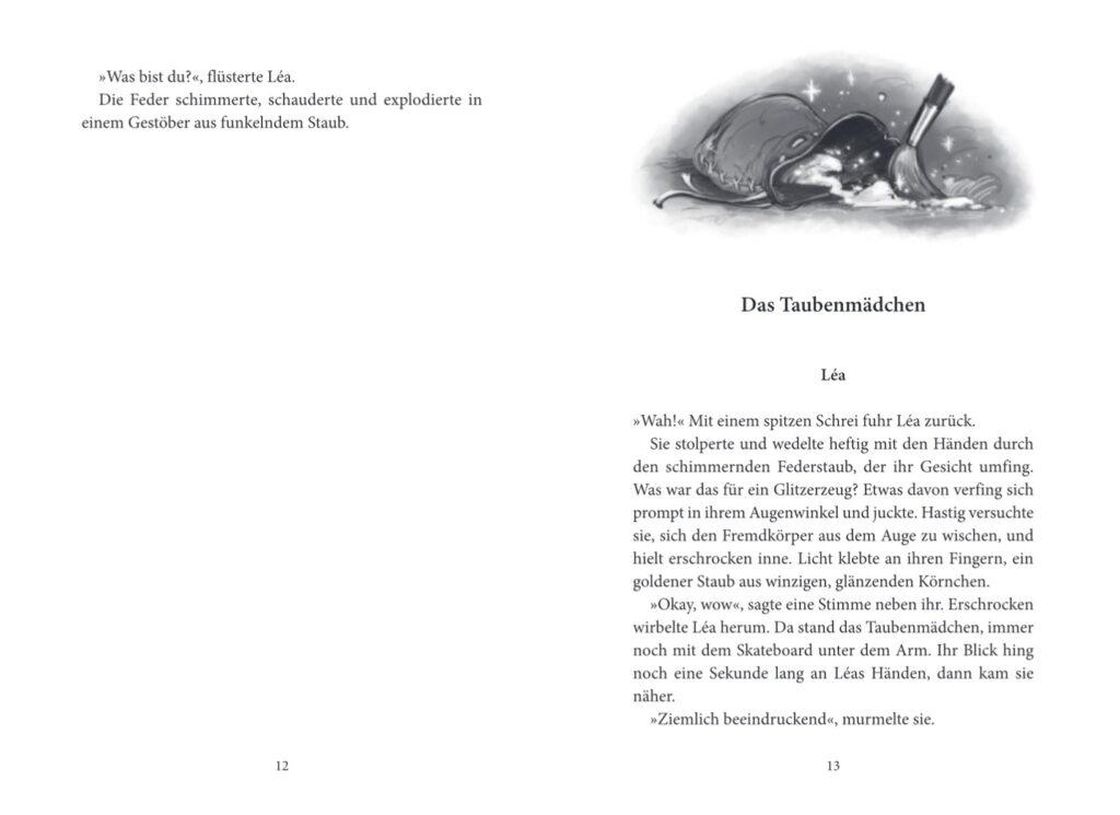 Birds of Paris - Das Taubenmädchen: Dargestellt ist, wie ein Pinsel ein glänzendes Pulver in einen Beutel wedelt.