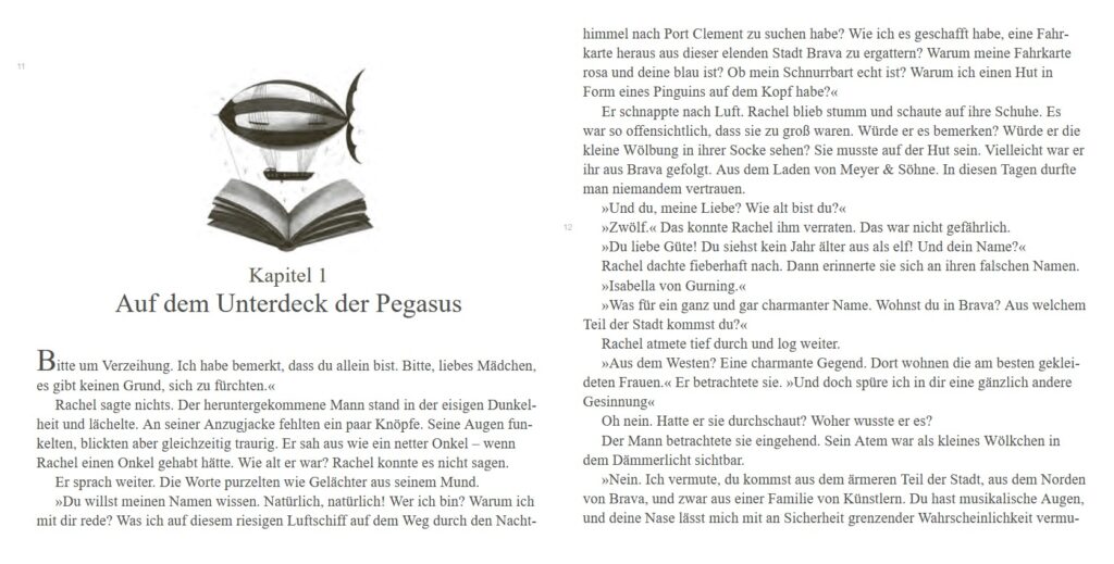 Das Buch der gestohlenen Träume - Auf der Pegasus: Abgebildet sind ein Zeppelin und ein aufgeschlagenes Buch.