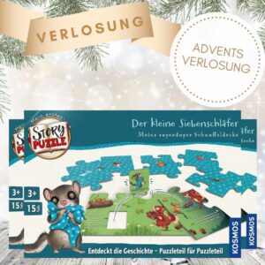 Der kleine Siebenschläfer – Mein erstes Story-Puzzle - Adventsverlosung: Abgebildet sind drei Exemplare des Puzzles sowie der Text zur Adventsverlosungsaktion.