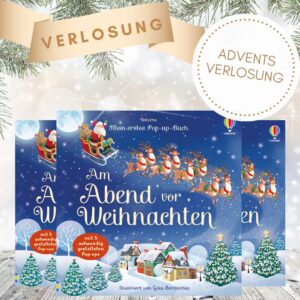 Am Abend vor Weihnachten - Adventsverlosung: Abgebildet sind drei Exemplare des Buches sowie der Text zur Adventsverlosungsaktion.