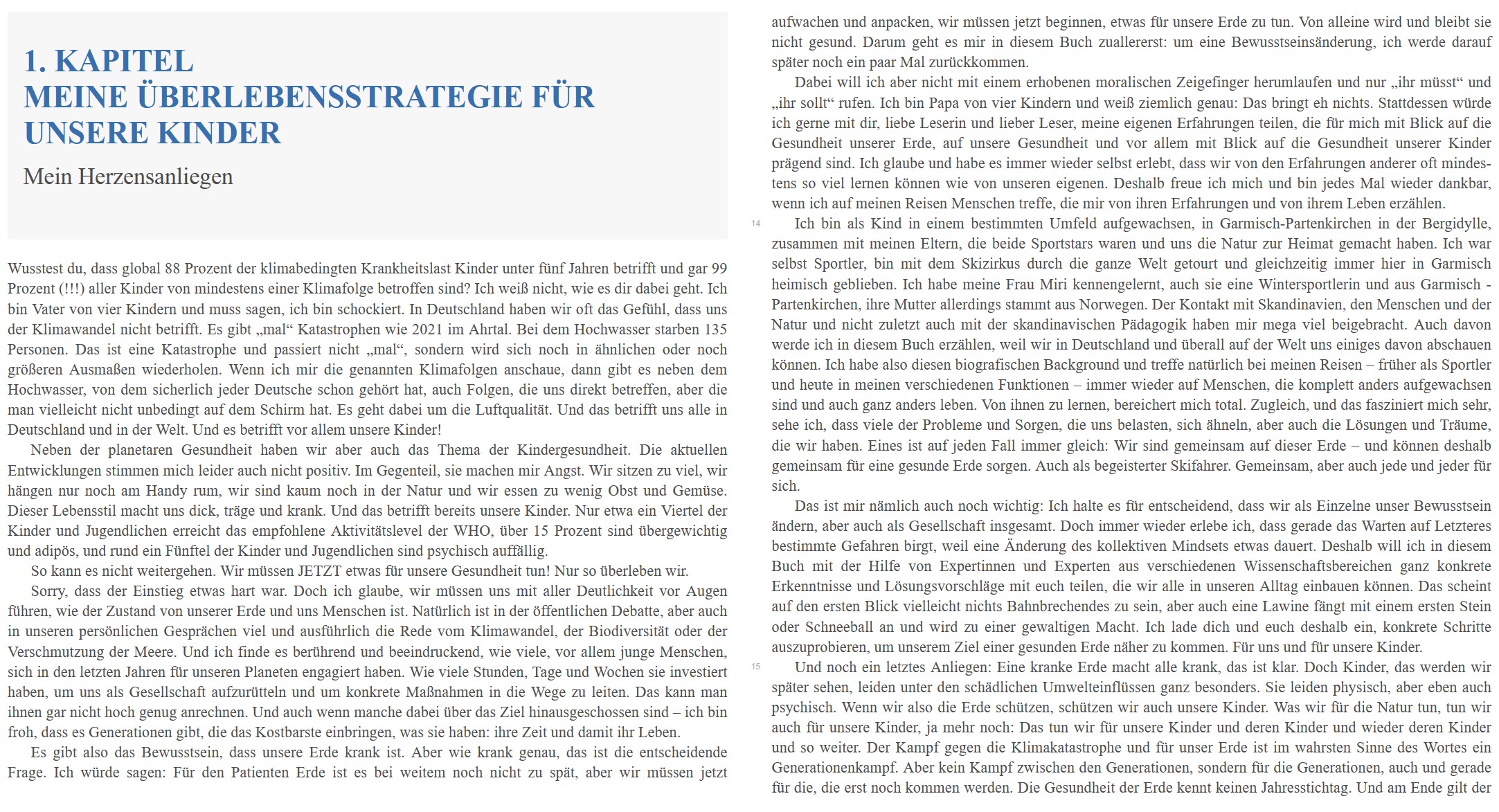 Gesunde Erde. Gesunde Kinder. - Herzensanliegen: Abgebildet ist der Text zu einem Kapitel des Buches.