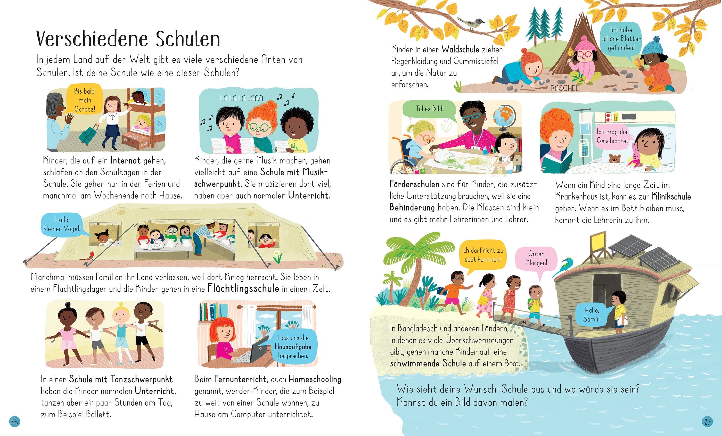 Schulkinder – Das sind wir! - Verschiedene Schulen: Dargestellt sind verschiedene schulische Situationen mit vielen Kindern.
