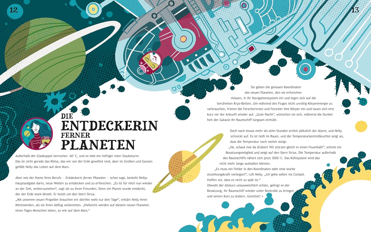 Der Plastikangler und andere Jobs der Zukunft - Die Entdeckerin ferner Planeten: Auf dem Bild ist als Rahmen um den Text eine Galaxie im Weltraum mit vielen Sternen und Planeten.