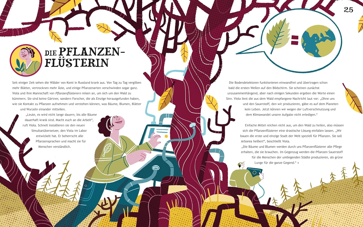 Der Plastikangler und andere Jobs der Zukunft - Die Pflanzenflüsterin: Dargestellt ist eine Frau, die den Stamm eines Baumes umarmt.