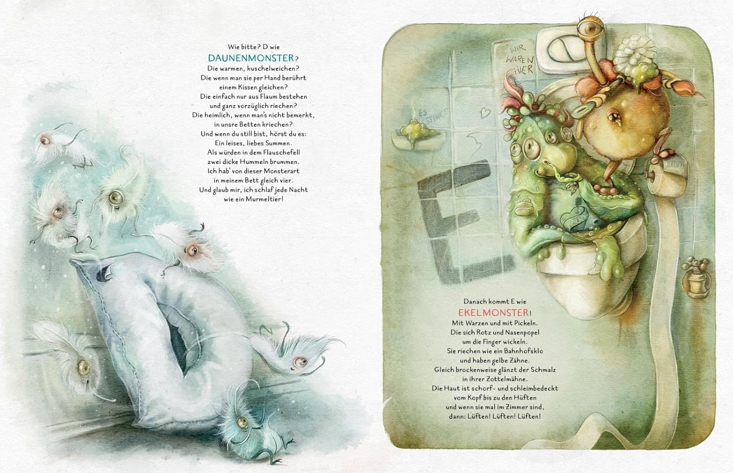 Das große Monster-ABC - Daunenmonster und Ekelmonster: Dargestellt sind in Reimen und fantastischen Bildern diverse Monsterwesen.