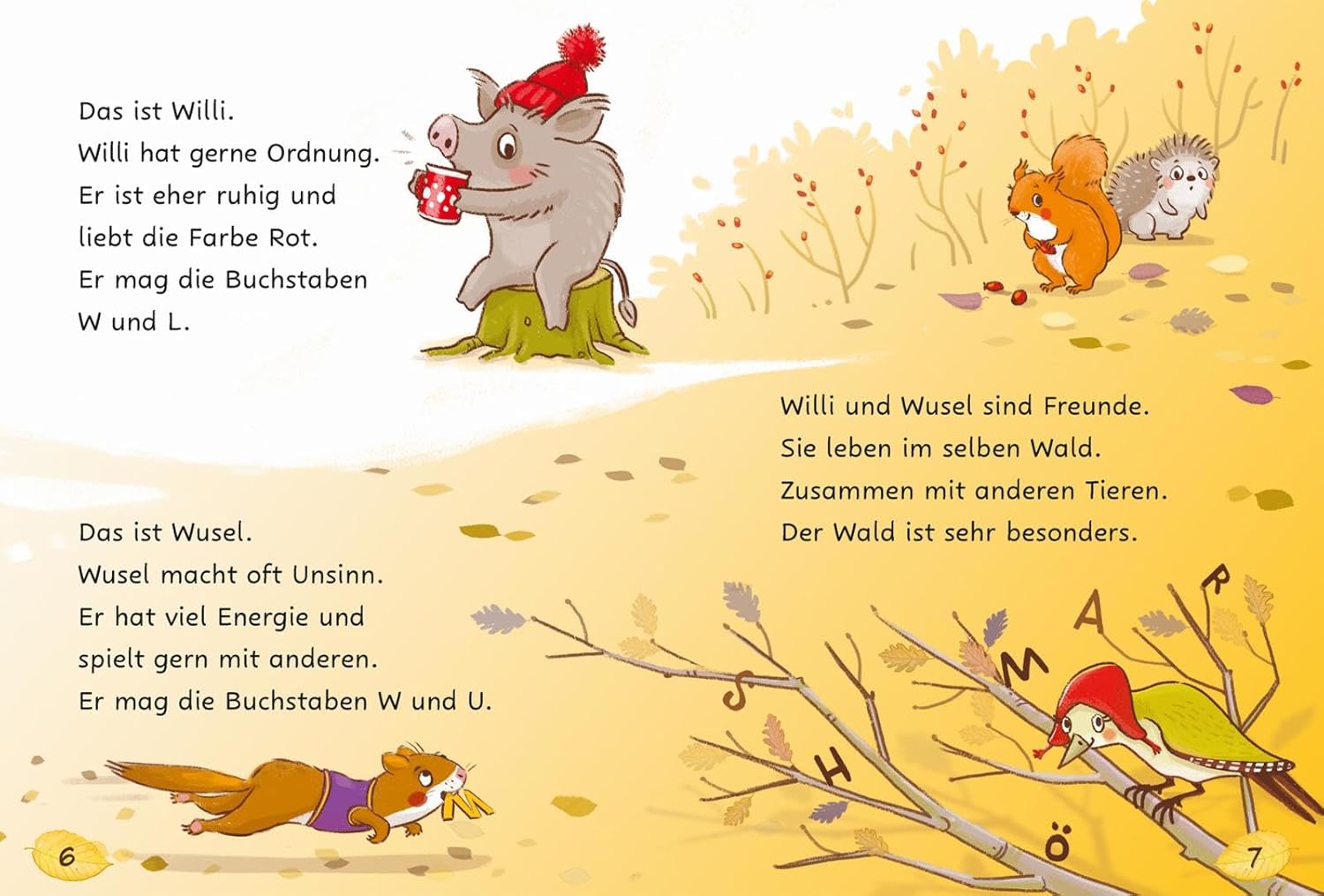 Wortsalat und Buchstabensuppe - Willi und Wusel: Dargestellet sind ein Wildschwein und ein Wiesel.