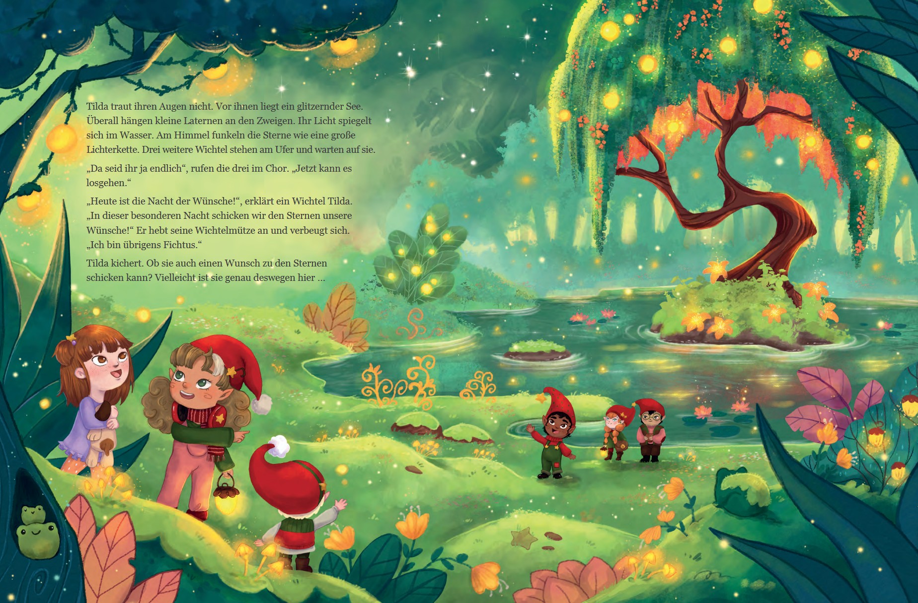 Wichtelzauber im Flaschengarten - Tilda in der Wichtelwelt: Abgebildet sind Wichtel in einem magischen Wald.