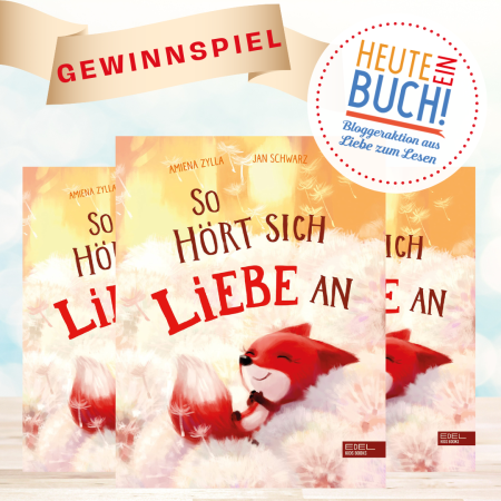 Buchcover "So hört sich Liebe an" dreifach mit "Heute ein Buch"-Logo und "Gewinnspiel"-Vermerk